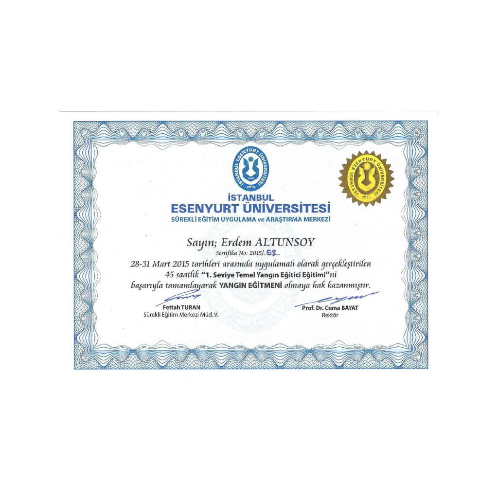 Yangın Eğitim Uzmanı Belgesi